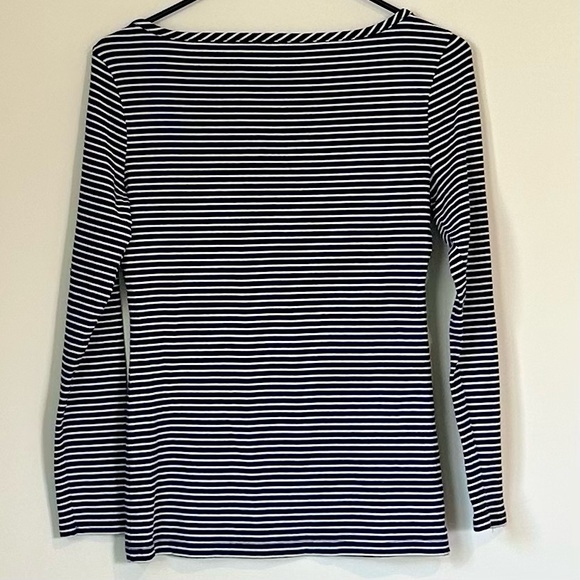 Banana Republic Navy and White Boatneck Striped Long Sleeve Top - Size: Small - Picture 11 of 11